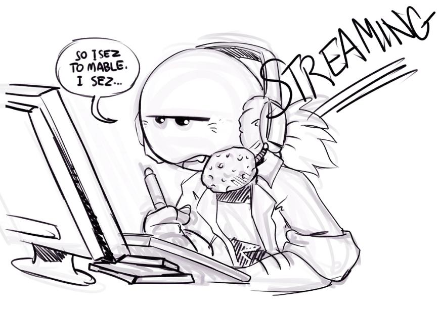 a drawing of an artist getting ready for a live stream, live interaction with people will help grow your following