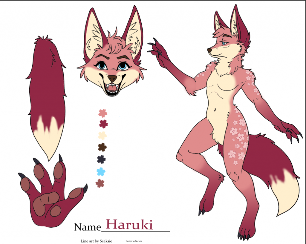 A finished, custom colored version of the lineart. The resulting character has been named 'Haruki.'